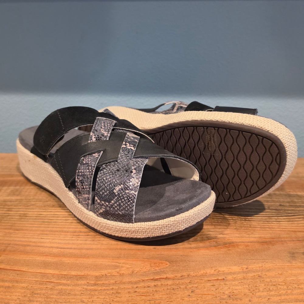 Spenco Womens Slide Sandals Black Snakeskin Orthotic Platform Size 12 US